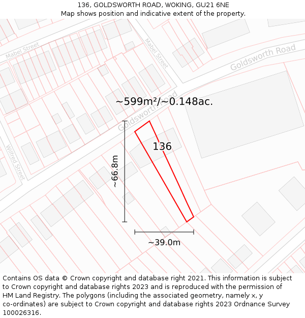 136, GOLDSWORTH ROAD, WOKING, GU21 6NE: Plot and title map