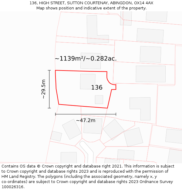 136, HIGH STREET, SUTTON COURTENAY, ABINGDON, OX14 4AX: Plot and title map