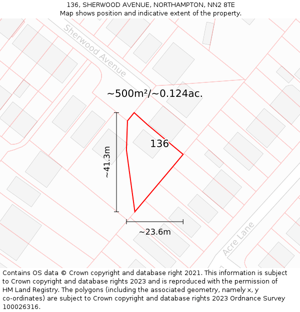 136, SHERWOOD AVENUE, NORTHAMPTON, NN2 8TE: Plot and title map