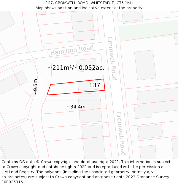 137, CROMWELL ROAD, WHITSTABLE, CT5 1NH: Plot and title map