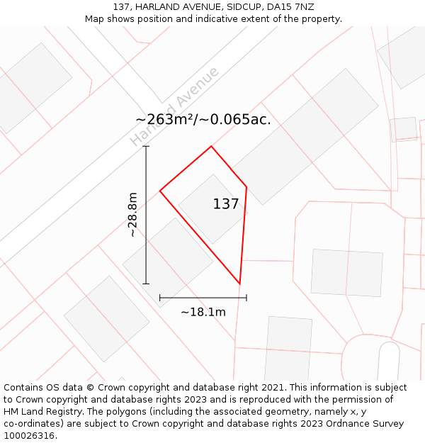 137, HARLAND AVENUE, SIDCUP, DA15 7NZ: Plot and title map