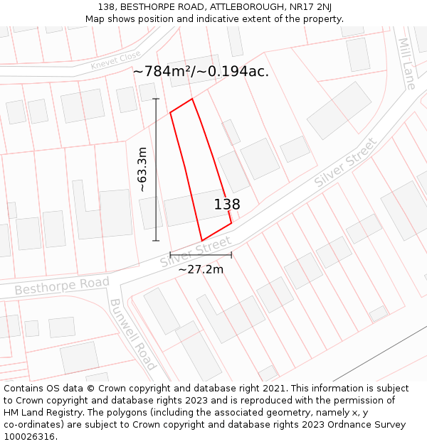 138, BESTHORPE ROAD, ATTLEBOROUGH, NR17 2NJ: Plot and title map