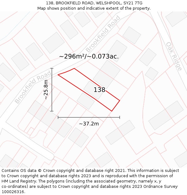 138, BROOKFIELD ROAD, WELSHPOOL, SY21 7TG: Plot and title map