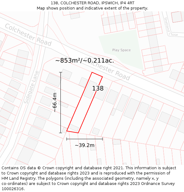 138, COLCHESTER ROAD, IPSWICH, IP4 4RT: Plot and title map