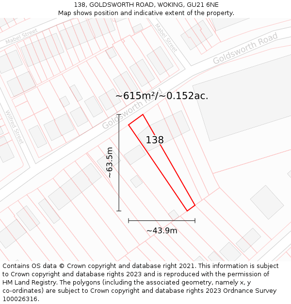 138, GOLDSWORTH ROAD, WOKING, GU21 6NE: Plot and title map