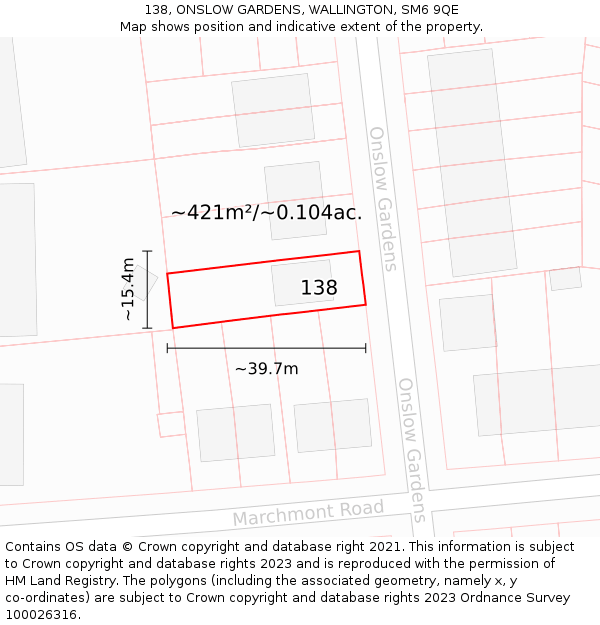 138, ONSLOW GARDENS, WALLINGTON, SM6 9QE: Plot and title map