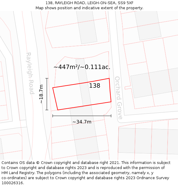 138, RAYLEIGH ROAD, LEIGH-ON-SEA, SS9 5XF: Plot and title map