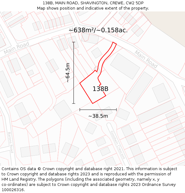 138B, MAIN ROAD, SHAVINGTON, CREWE, CW2 5DP: Plot and title map