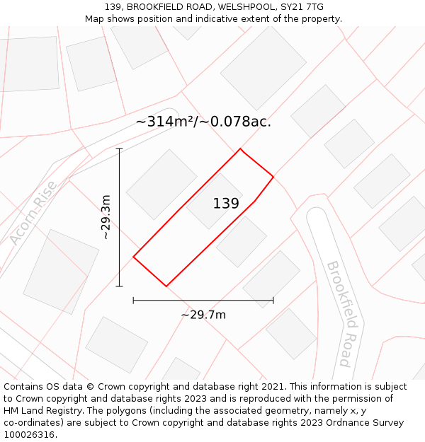 139, BROOKFIELD ROAD, WELSHPOOL, SY21 7TG: Plot and title map