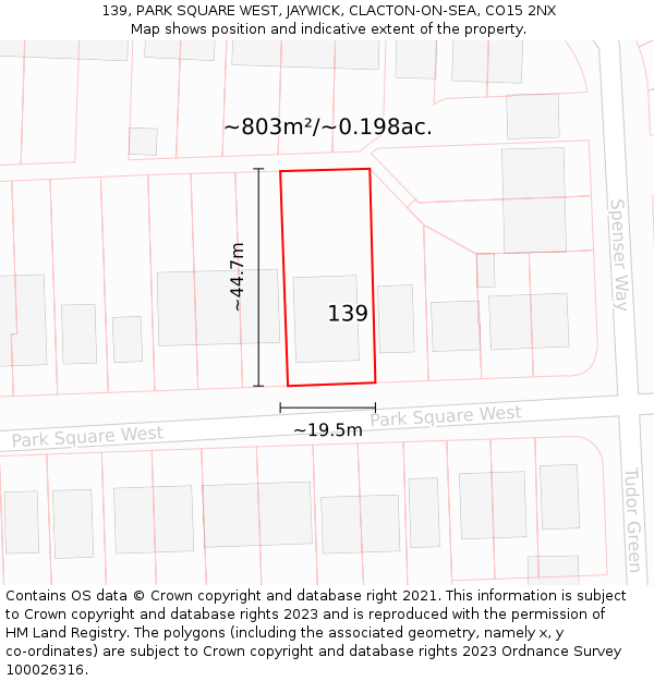 139, PARK SQUARE WEST, JAYWICK, CLACTON-ON-SEA, CO15 2NX: Plot and title map