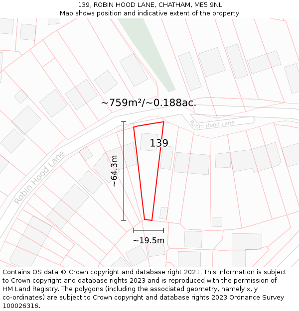 139, ROBIN HOOD LANE, CHATHAM, ME5 9NL: Plot and title map