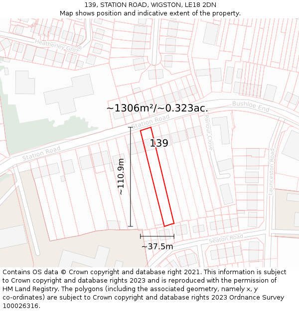 139, STATION ROAD, WIGSTON, LE18 2DN: Plot and title map