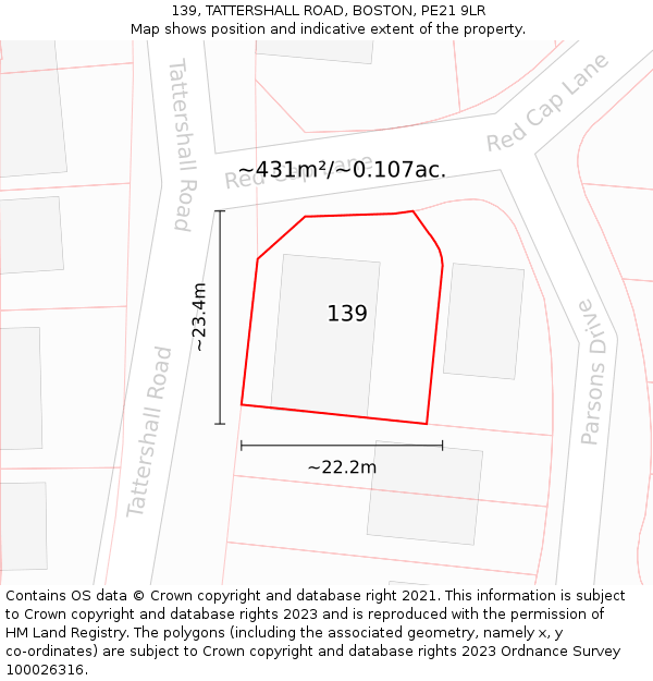 139, TATTERSHALL ROAD, BOSTON, PE21 9LR: Plot and title map