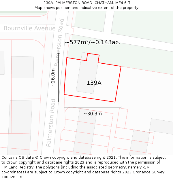 139A, PALMERSTON ROAD, CHATHAM, ME4 6LT: Plot and title map