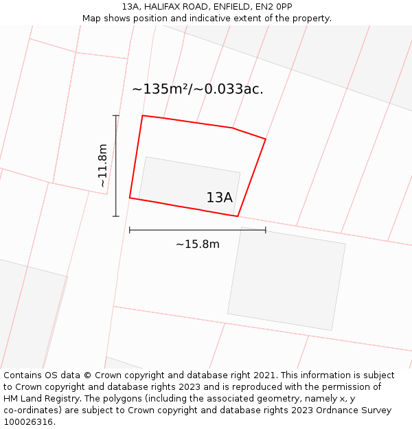 13A, HALIFAX ROAD, ENFIELD, EN2 0PP: Plot and title map