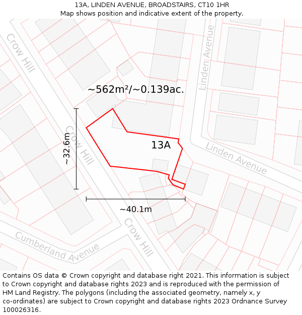 13A, LINDEN AVENUE, BROADSTAIRS, CT10 1HR: Plot and title map