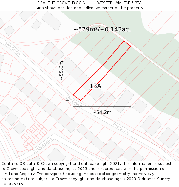 13A, THE GROVE, BIGGIN HILL, WESTERHAM, TN16 3TA: Plot and title map