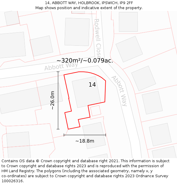 14, ABBOTT WAY, HOLBROOK, IPSWICH, IP9 2FF: Plot and title map