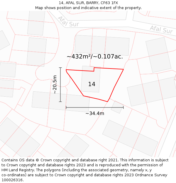 14, AFAL SUR, BARRY, CF63 1FX: Plot and title map