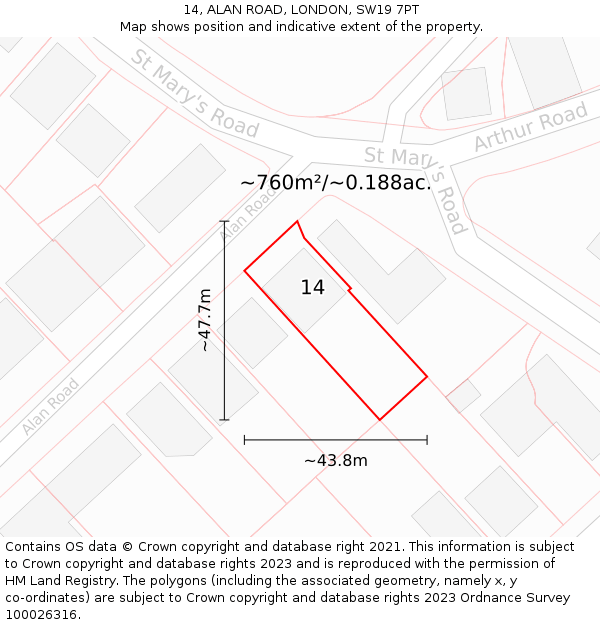 14, ALAN ROAD, LONDON, SW19 7PT: Plot and title map