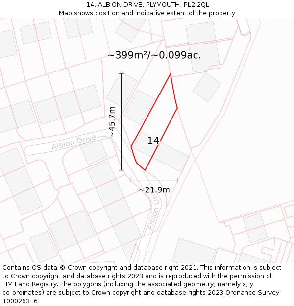 14, ALBION DRIVE, PLYMOUTH, PL2 2QL: Plot and title map