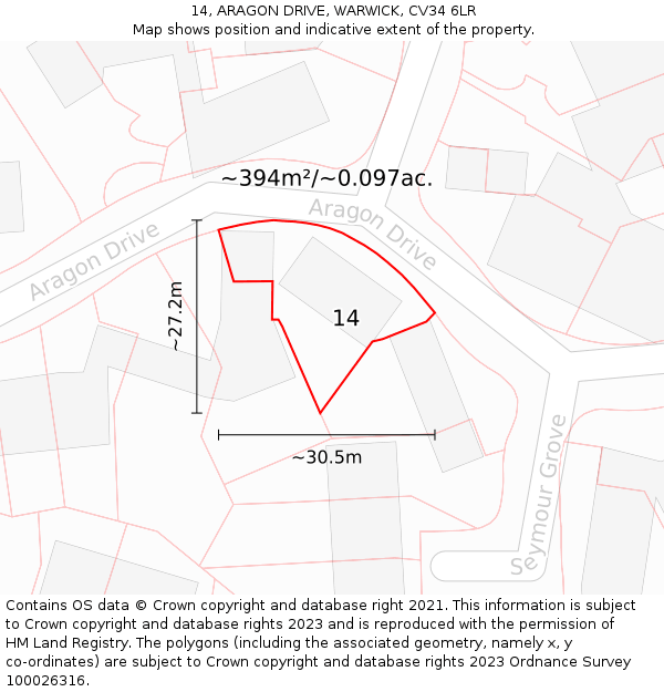 14, ARAGON DRIVE, WARWICK, CV34 6LR: Plot and title map