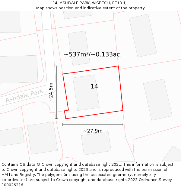 14, ASHDALE PARK, WISBECH, PE13 1JH: Plot and title map