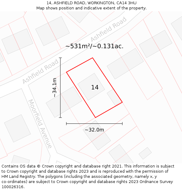 14, ASHFIELD ROAD, WORKINGTON, CA14 3HU: Plot and title map