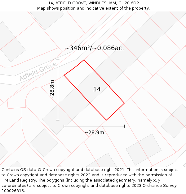 14, ATFIELD GROVE, WINDLESHAM, GU20 6DP: Plot and title map