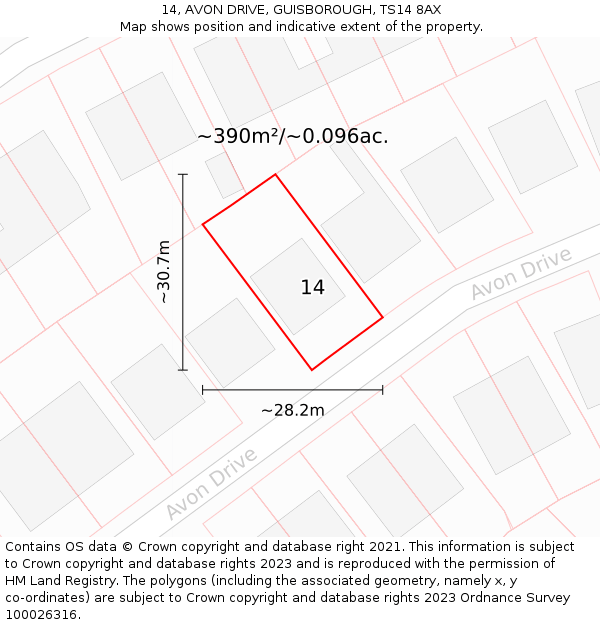 14, AVON DRIVE, GUISBOROUGH, TS14 8AX: Plot and title map