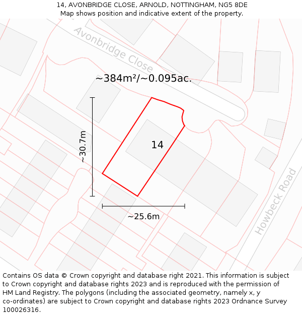 14, AVONBRIDGE CLOSE, ARNOLD, NOTTINGHAM, NG5 8DE: Plot and title map