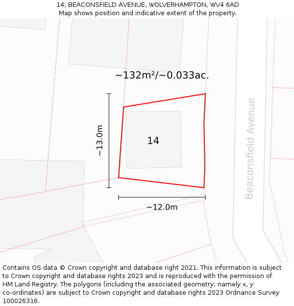 14, BEACONSFIELD AVENUE, WOLVERHAMPTON, WV4 6AD: Plot and title map