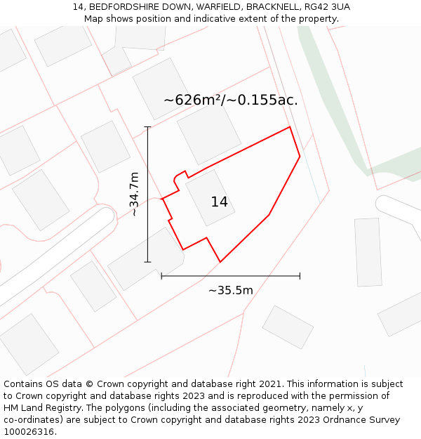 14, BEDFORDSHIRE DOWN, WARFIELD, BRACKNELL, RG42 3UA: Plot and title map