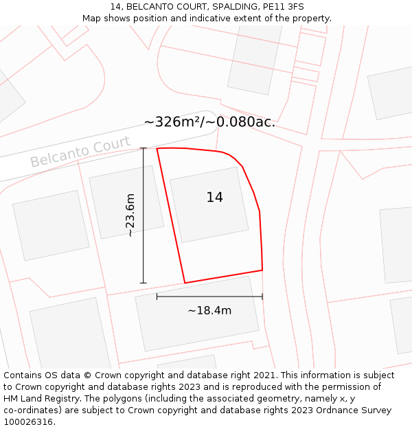 14, BELCANTO COURT, SPALDING, PE11 3FS: Plot and title map