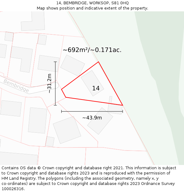 14, BEMBRIDGE, WORKSOP, S81 0HQ: Plot and title map