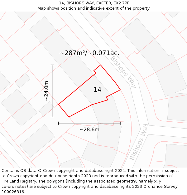 14, BISHOPS WAY, EXETER, EX2 7PF: Plot and title map