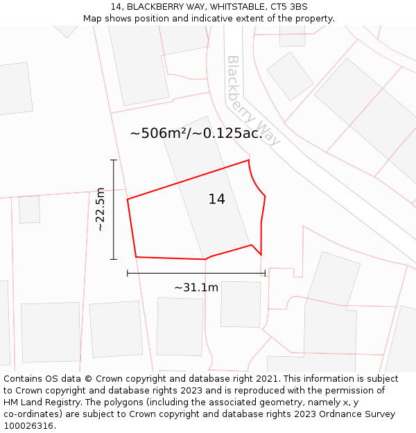 14, BLACKBERRY WAY, WHITSTABLE, CT5 3BS: Plot and title map