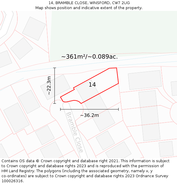 14, BRAMBLE CLOSE, WINSFORD, CW7 2UG: Plot and title map