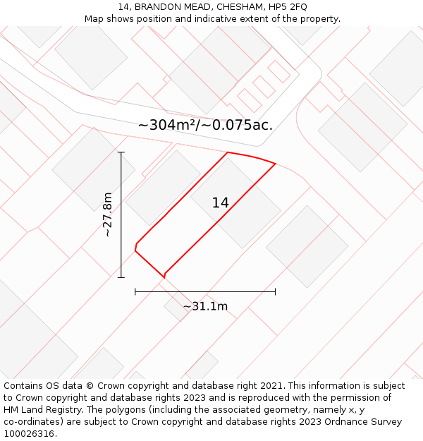 14, BRANDON MEAD, CHESHAM, HP5 2FQ: Plot and title map