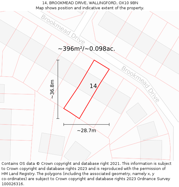 14, BROOKMEAD DRIVE, WALLINGFORD, OX10 9BN: Plot and title map