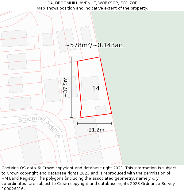 14, BROOMHILL AVENUE, WORKSOP, S81 7QP: Plot and title map
