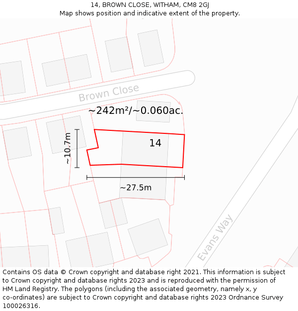 14, BROWN CLOSE, WITHAM, CM8 2GJ: Plot and title map