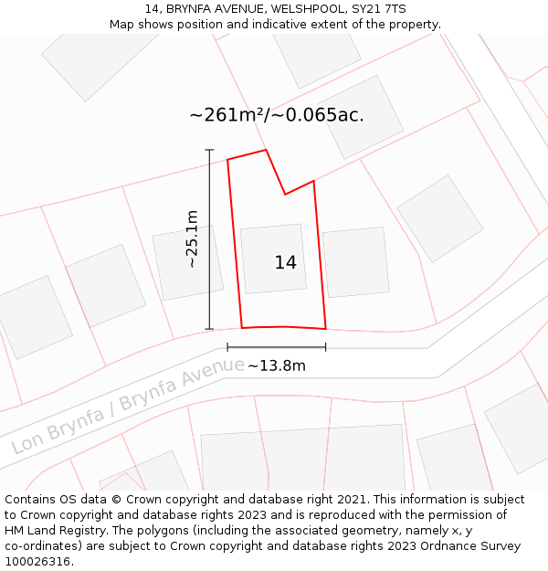 14, BRYNFA AVENUE, WELSHPOOL, SY21 7TS: Plot and title map