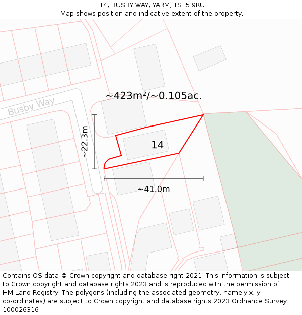 14, BUSBY WAY, YARM, TS15 9RU: Plot and title map