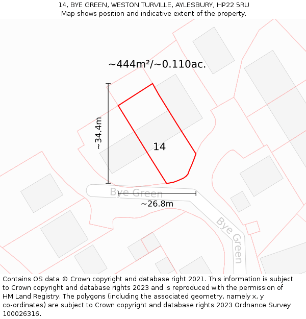 14, BYE GREEN, WESTON TURVILLE, AYLESBURY, HP22 5RU: Plot and title map