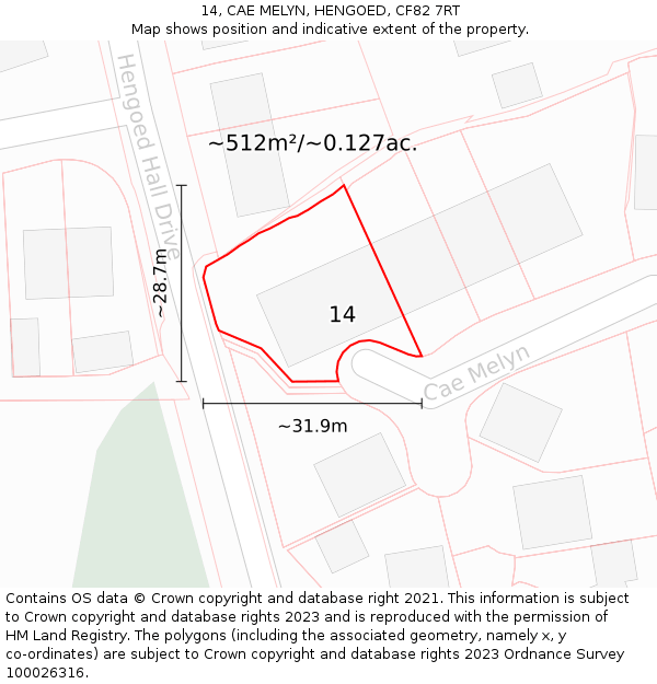 14, CAE MELYN, HENGOED, CF82 7RT: Plot and title map