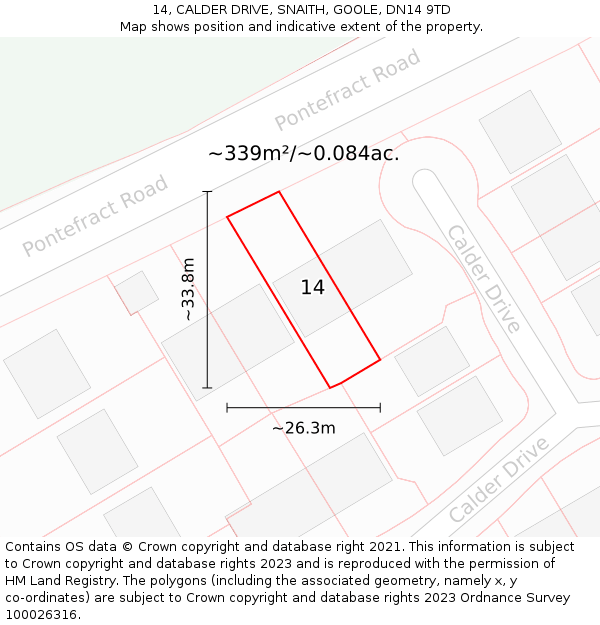 14, CALDER DRIVE, SNAITH, GOOLE, DN14 9TD: Plot and title map