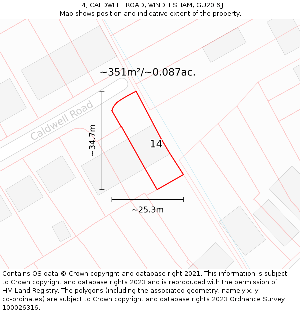 14, CALDWELL ROAD, WINDLESHAM, GU20 6JJ: Plot and title map