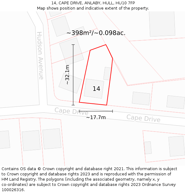 14, CAPE DRIVE, ANLABY, HULL, HU10 7FP: Plot and title map