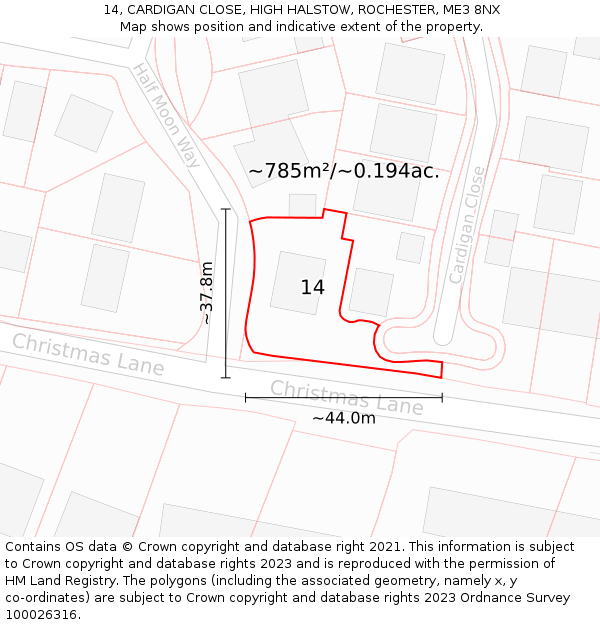 14, CARDIGAN CLOSE, HIGH HALSTOW, ROCHESTER, ME3 8NX: Plot and title map